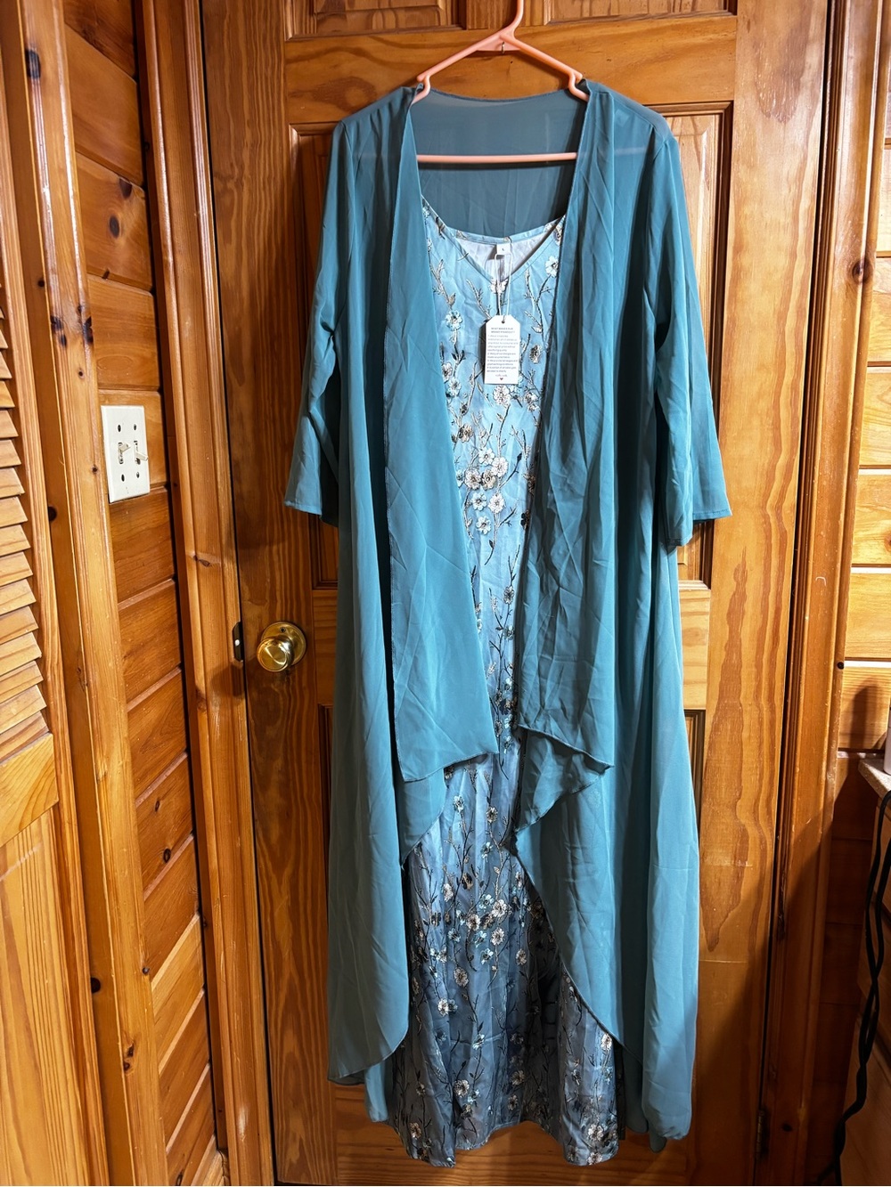 Source Unknown Teal Layered Embroidered Maxi Dress with Duster